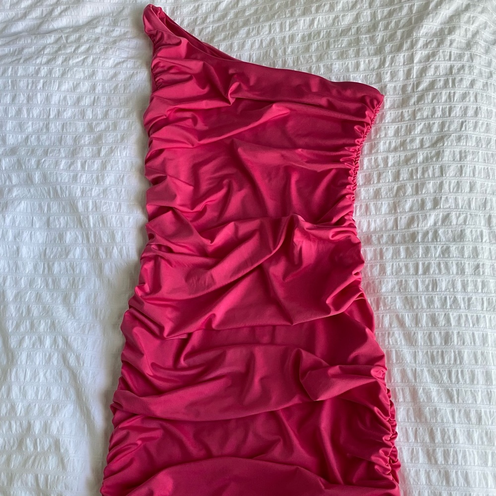 Missguided One Shoulder Ruched Mini Slinky Dress